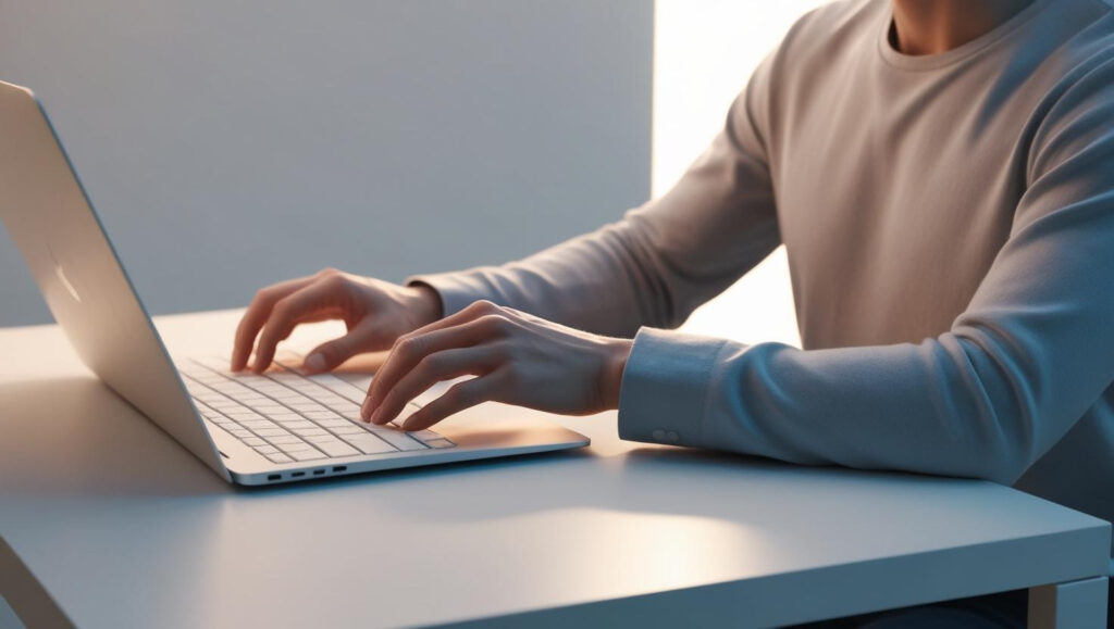 A person typing a cover letter on a laptop