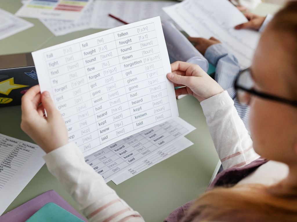 A student learning the different forms of verb