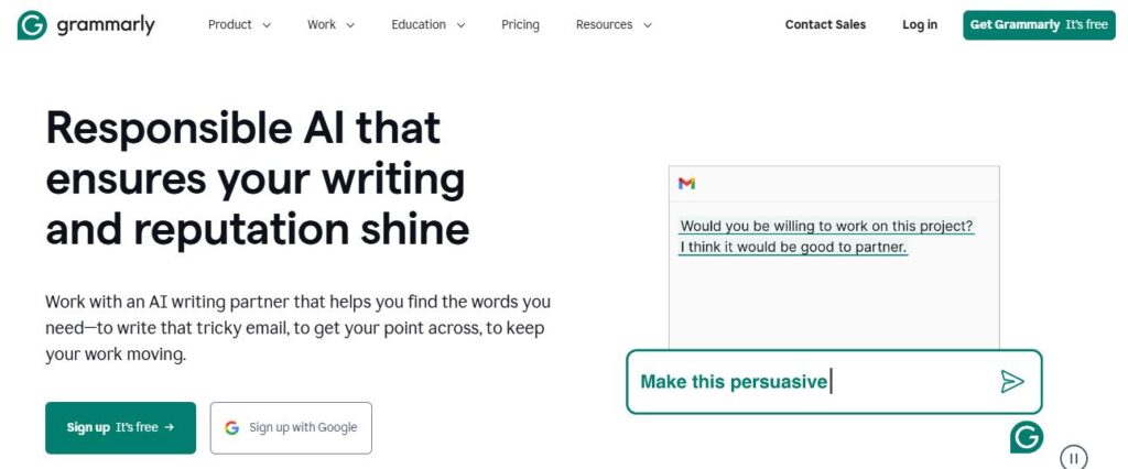 content marketing tools web page of Grammarly