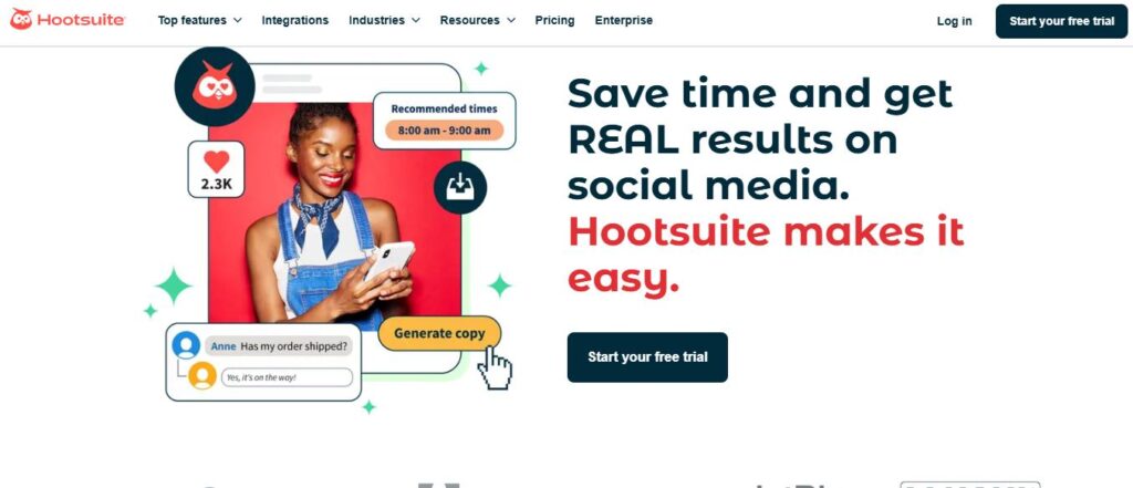 web page of Hootsuite