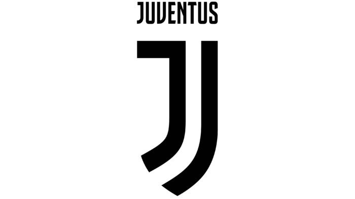 Juventus crest featuring a minimalist black 'J' on a white background, with the club's name above.