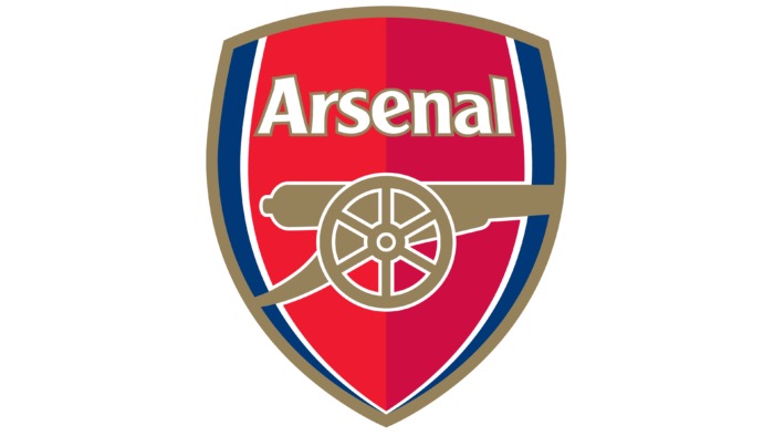 Arsenal Football Club logo with a golden cannon on a red and blue shield.