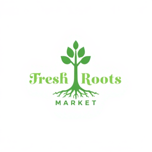 Fresh Roots Market logo with a tree and visible roots in green tones, symbolizing growth, connection, and freshness.