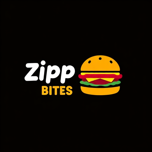 Zipp Bites logo with a cartoon burger icon and bold typography, emphasizing fun, creativity, and delicious fast food.