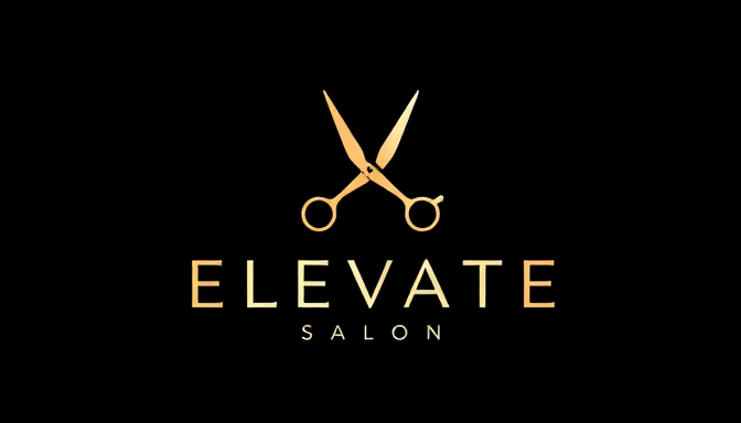 Elevate Salon modern logos featuring gold scissors and sleek typography, symbolizing luxury and premium hair services.