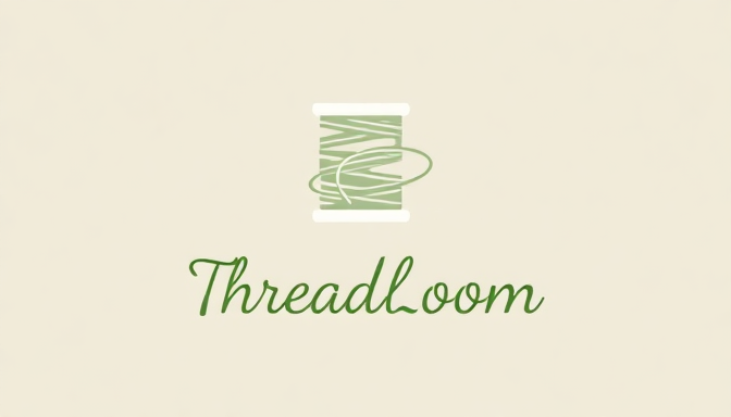 ThreadLoom modern logos with a spool of thread and elegant script, representing craftsmanship and sustainability.