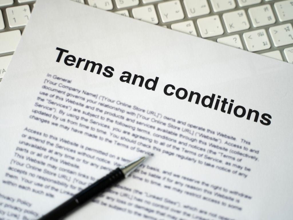 A document showing the words: terms and conditions