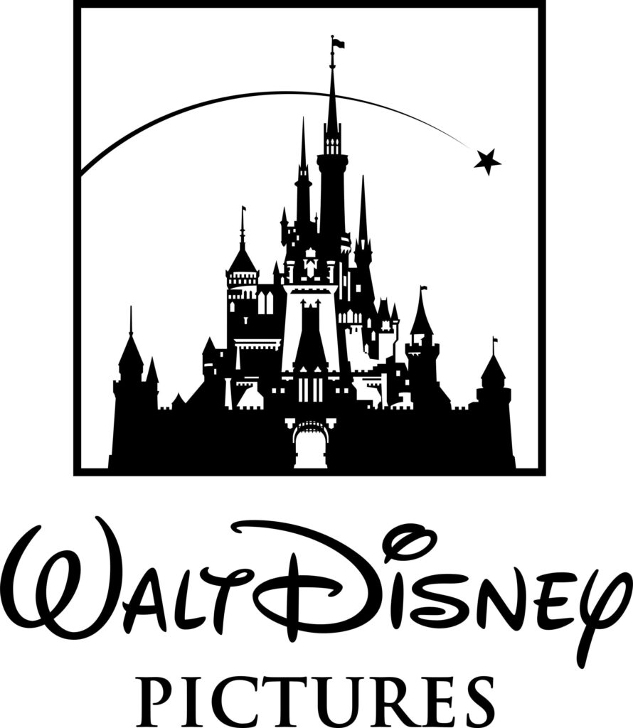 Movie company logos: Walt Disney Pictures Logo - A whimsical Cinderella castle silhouette with a magical star.