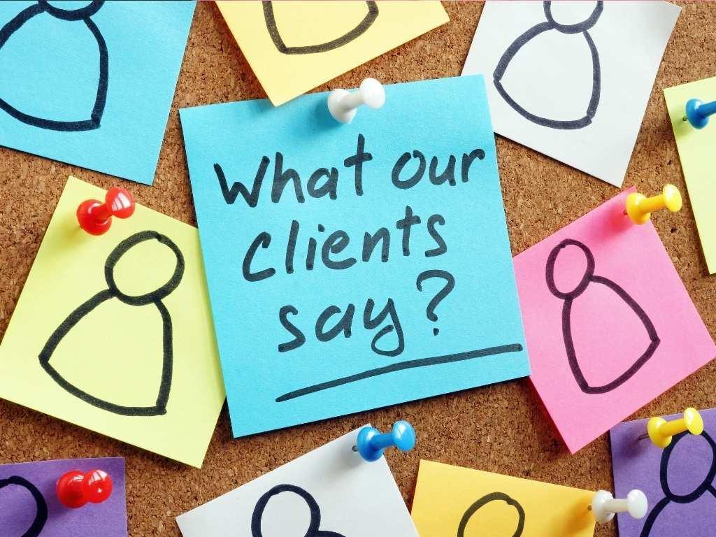 a note saying what our clients say