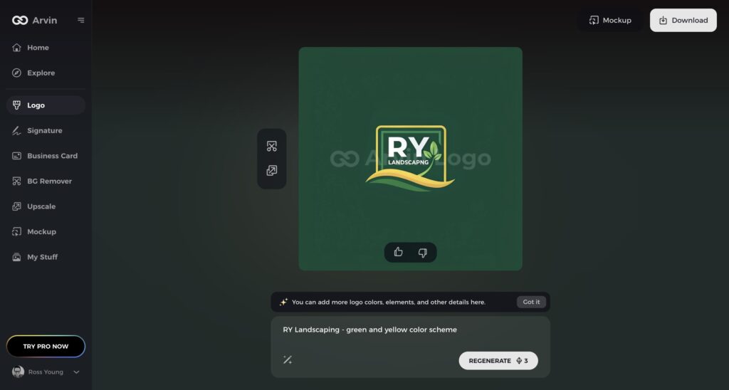 Logo for RY Landscaping created by Arvin AI 