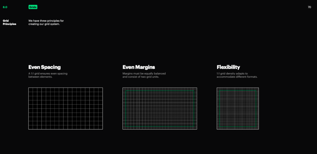 Hulu’s grid principles ensuring spacing, margins, and adaptability in brand design.