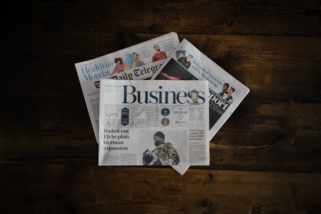 Newspapers on a table