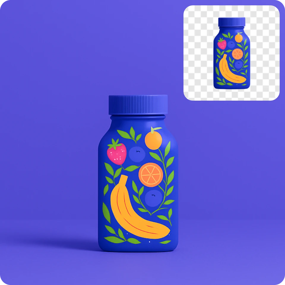 Before and after of creating backgrounds with an AI tool